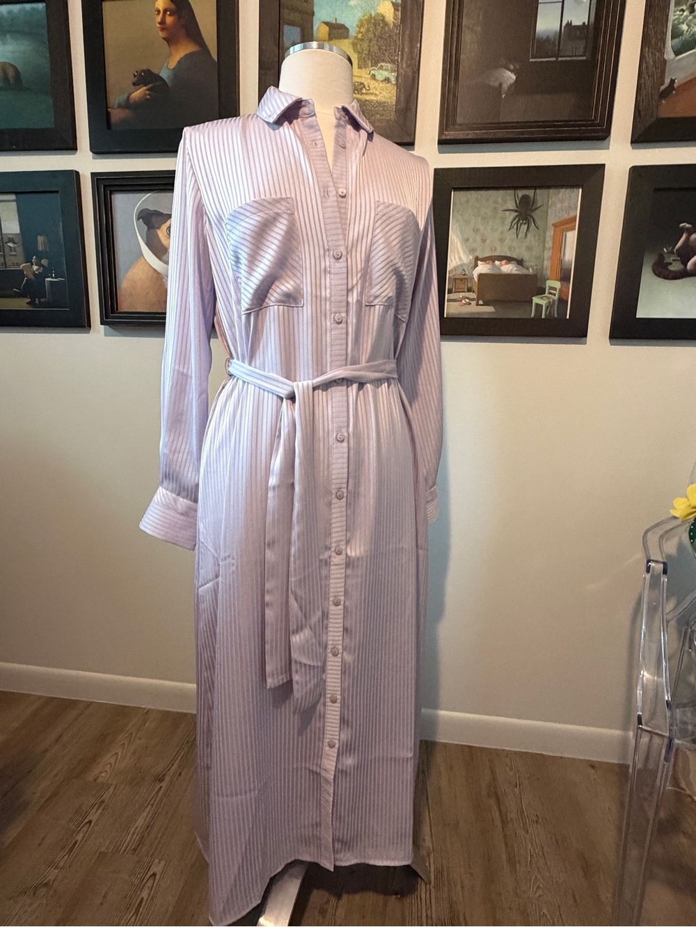 Ricki's Lavender Striped Maxi Shirt Dress with Belt